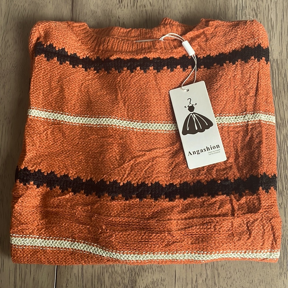 Angashion Womens Sweater - Orange With Stripes - Picture 1 of 7